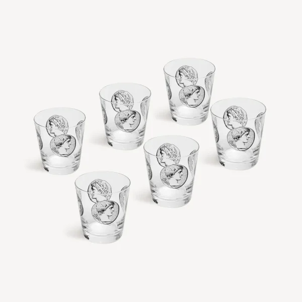 Fornasetti Set 6 Bicchieri Acqua Cammei^ Bicchieri E Sottobicchieri