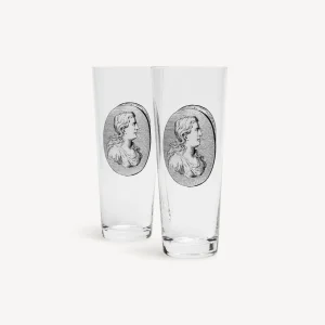 Fornasetti Set 2 Bicchieri Soda Cammei^ Bicchieri E Sottobicchieri