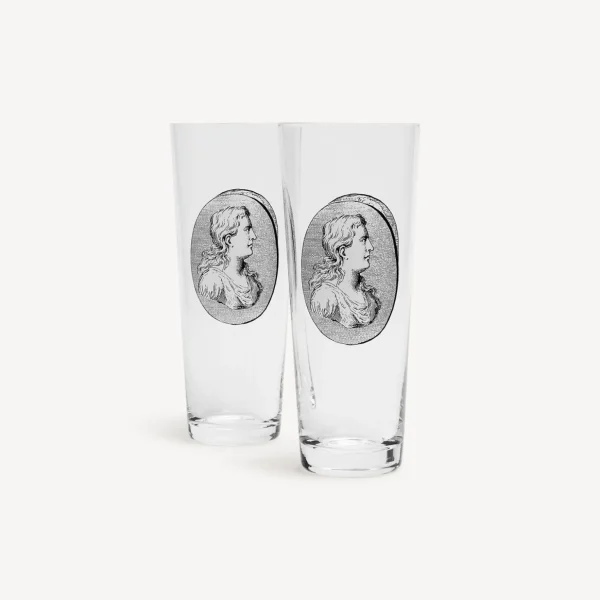 Fornasetti Set 2 Bicchieri Soda Cammei^ Bicchieri E Sottobicchieri