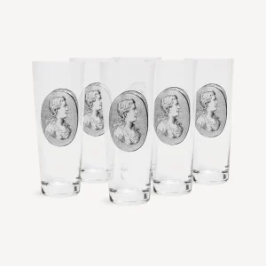 Fornasetti Set 6 Bicchieri Soda Cammei^ Bicchieri E Sottobicchieri
