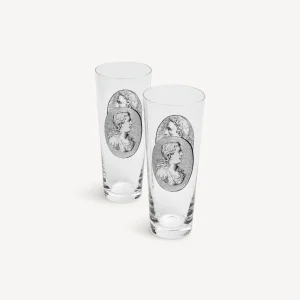 Fornasetti Set 2 Bicchieri Soda Cammei^ Bicchieri E Sottobicchieri