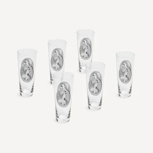 Fornasetti Set 6 Bicchieri Soda Cammei^ Bicchieri E Sottobicchieri