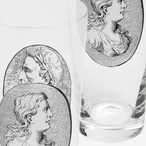 Fornasetti Set 6 Bicchieri Soda Cammei^ Bicchieri E Sottobicchieri