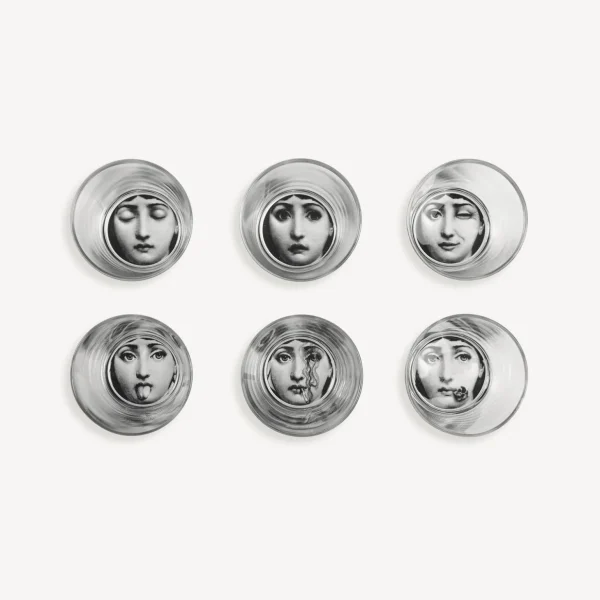 Fornasetti Set 6 Bicchieri Tema E Variazioni^ Bicchieri E Sottobicchieri