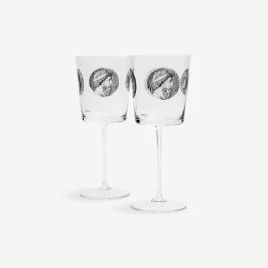 Fornasetti Set 2 Calici Vino Cammei^ Bicchieri E Sottobicchieri