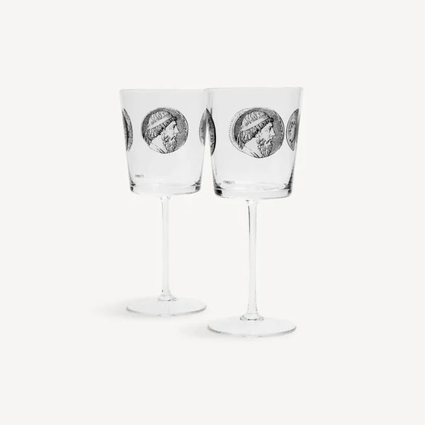 Fornasetti Set 2 Calici Vino Cammei^ Bicchieri E Sottobicchieri