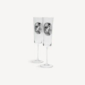 Fornasetti Set 2 Flauti Cammei^ Bicchieri E Sottobicchieri