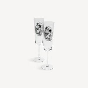 Fornasetti Set 2 Flauti Cammei^ Bicchieri E Sottobicchieri